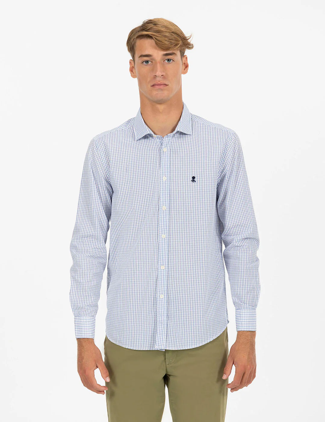 CAMISA CUADRO SIMPLE POPELIN AZUL COBALTO