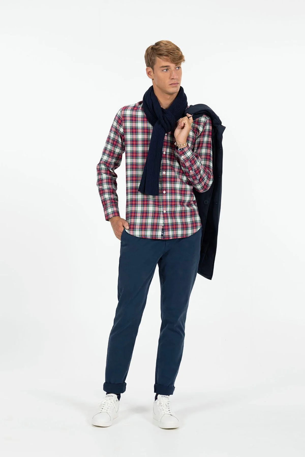 CAMISA CUADROS TRICOLOR TWILL ROJO - Image 4