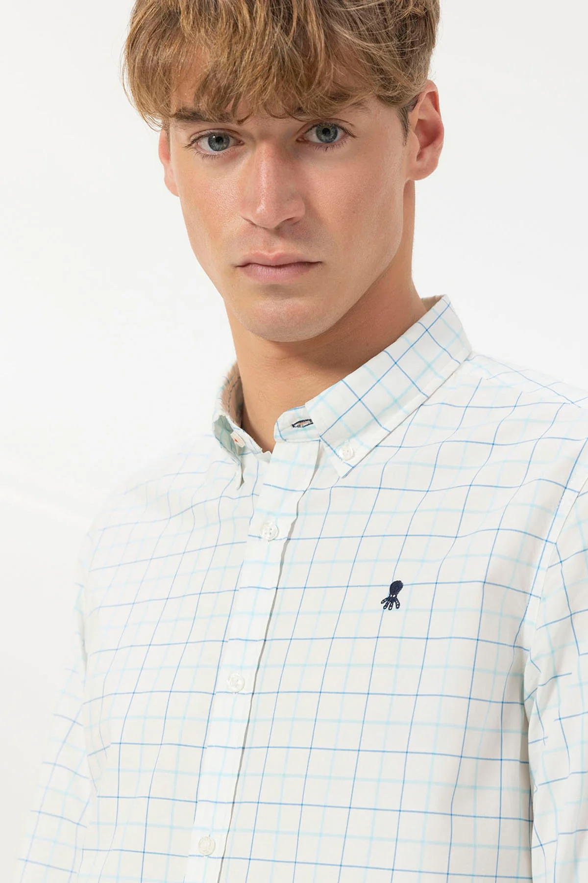 CAMISA CUELLO BOTÓN POPELIÍN CUADRO VENTANA AZUL - Image 2