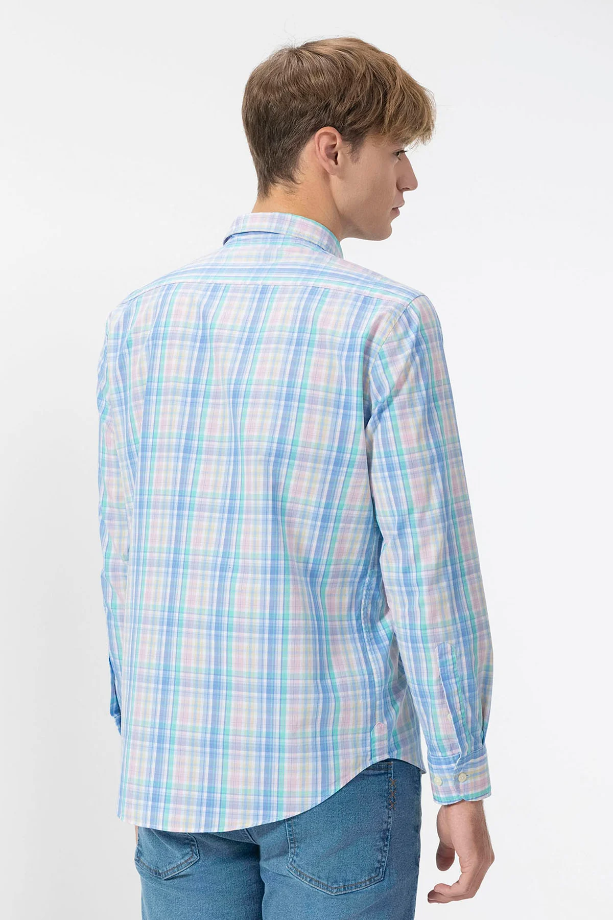 CAMISA CUELLO BOTÓN POPELÍN CUADROS AZUL MULTICOLOR - Image 4