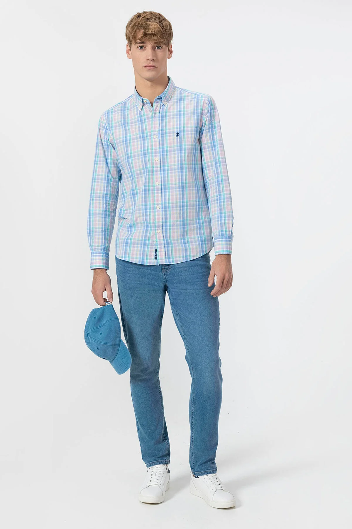 CAMISA CUELLO BOTÓN POPELÍN CUADROS AZUL MULTICOLOR - Image 7