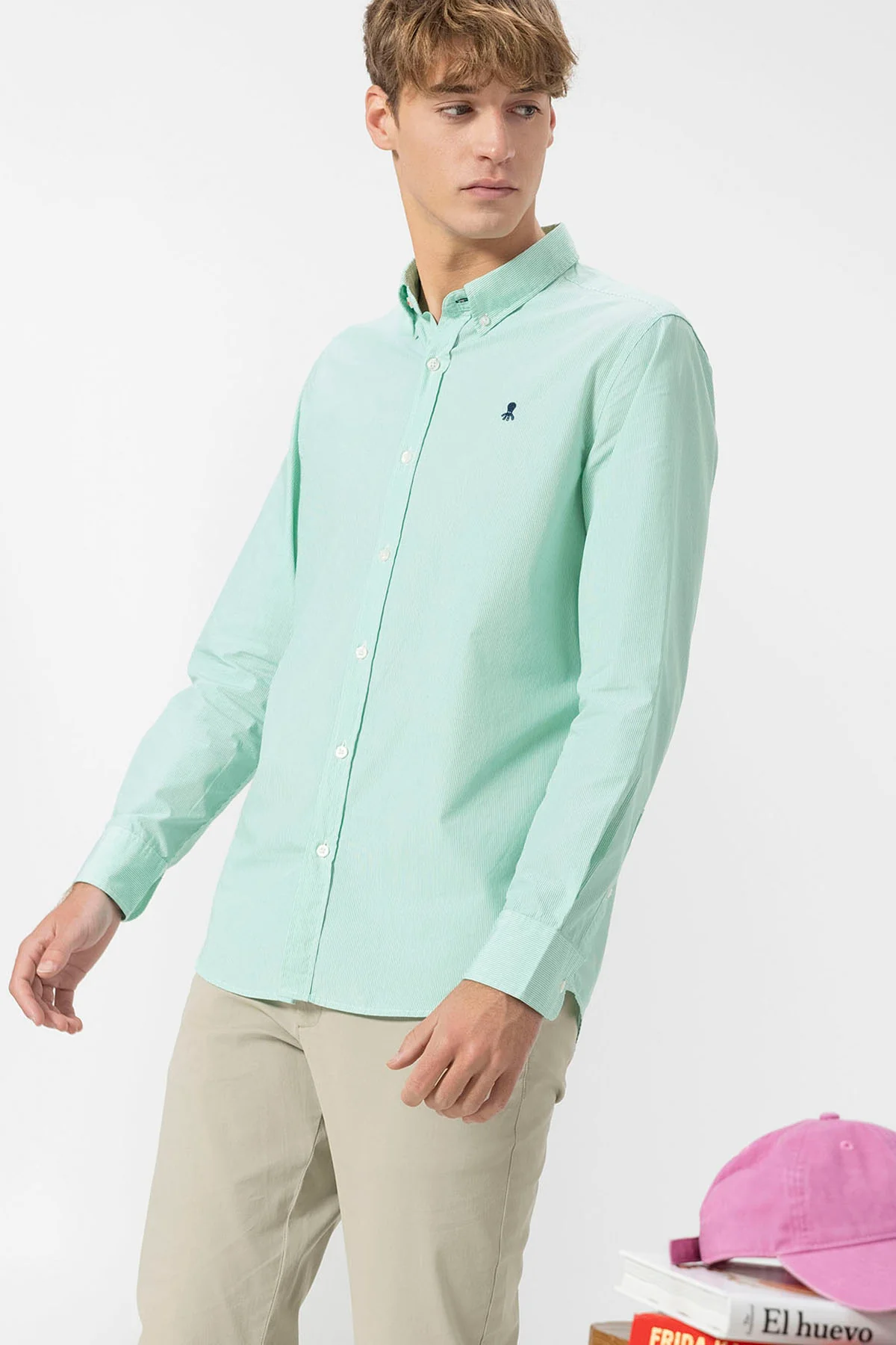 CAMISA CUELLO BOTÓN POPELIN MILRAYAS VERDE - Image 3