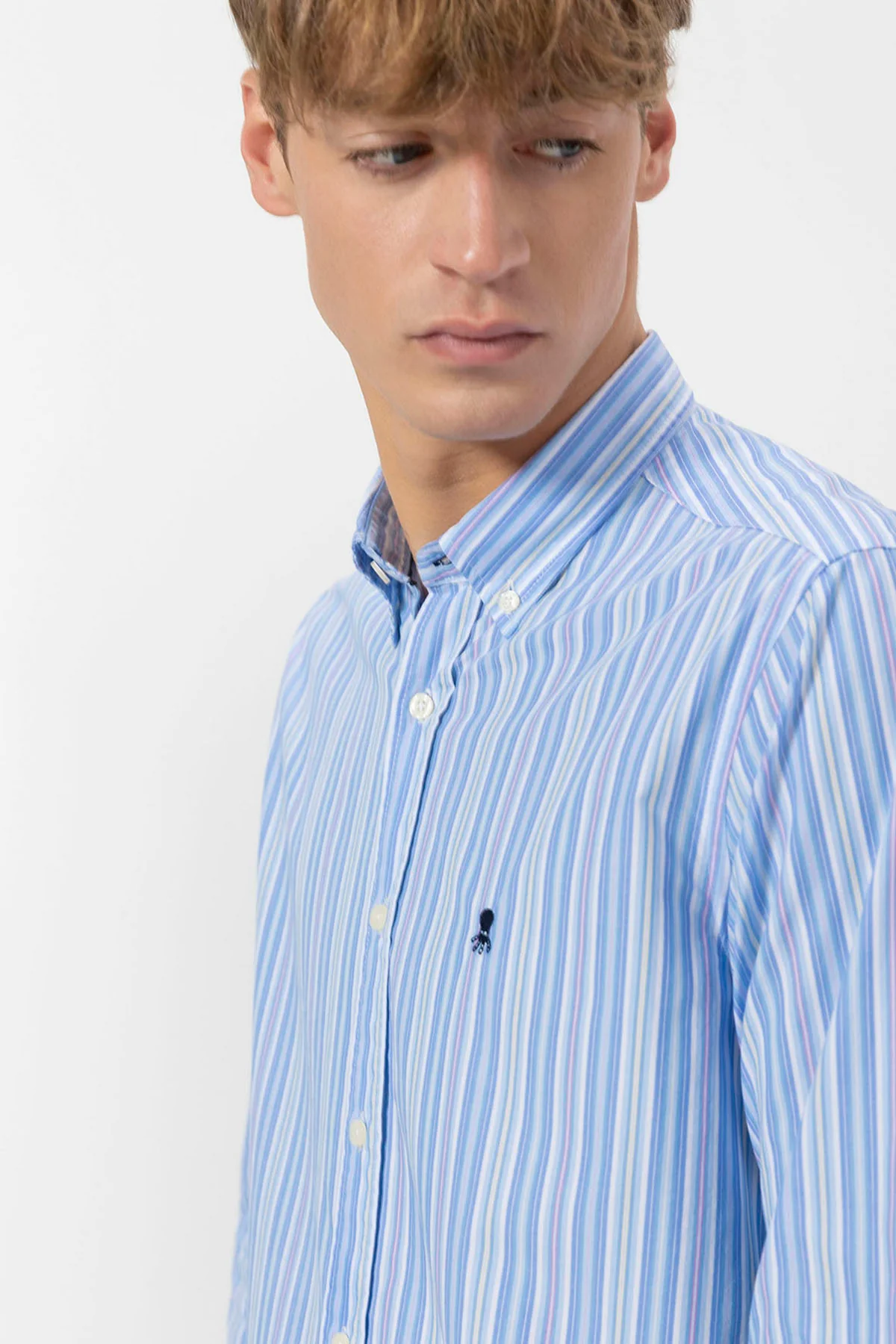 CAMISA CUELLO BOTÓN POPELI?N RAYAS AZUL MULTICOLOR - Image 4