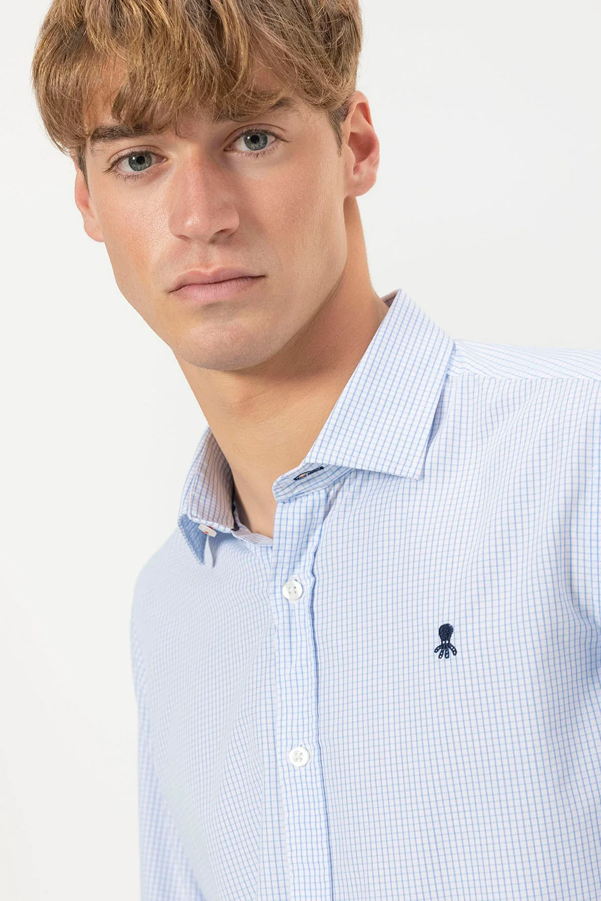 CAMISA POPELIN CUELLO ITALIANO VICHY AZUL - Image 2