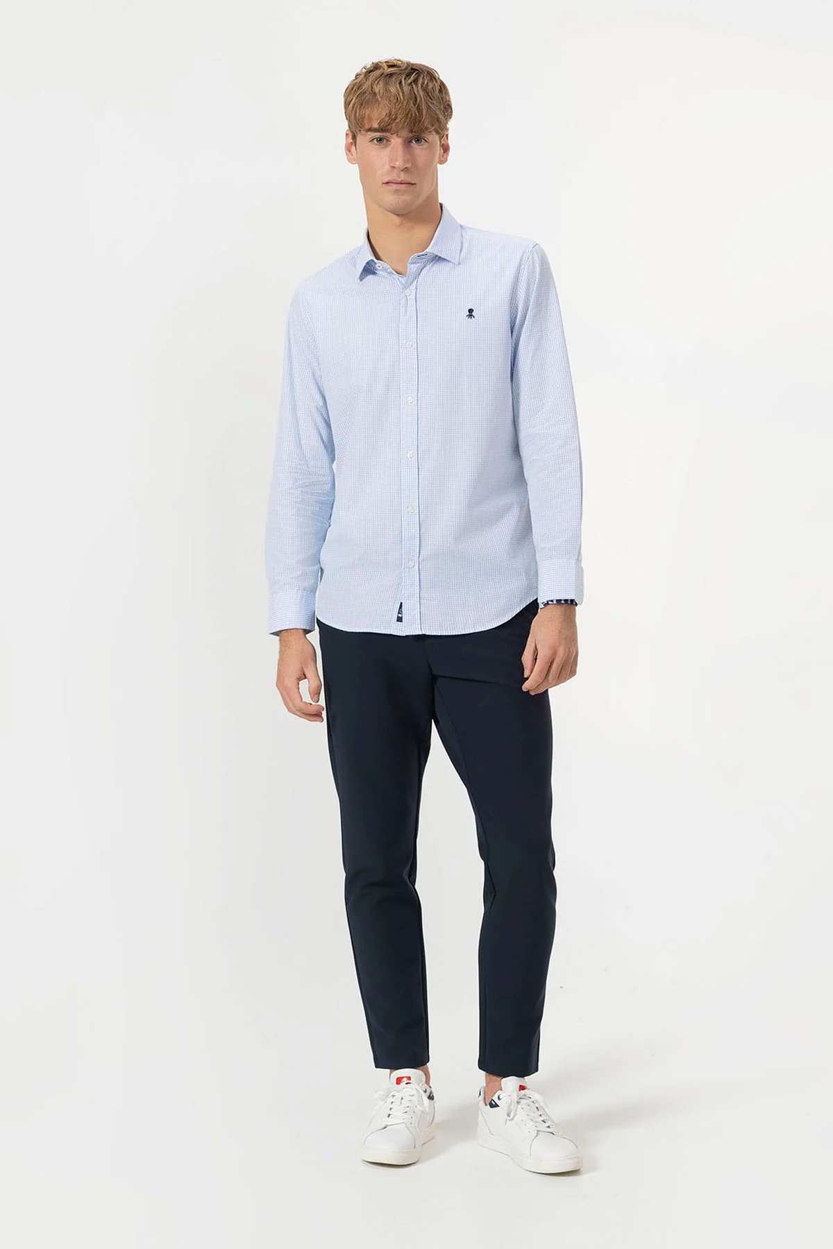 CAMISA POPELIN CUELLO ITALIANO VICHY AZUL - Image 3