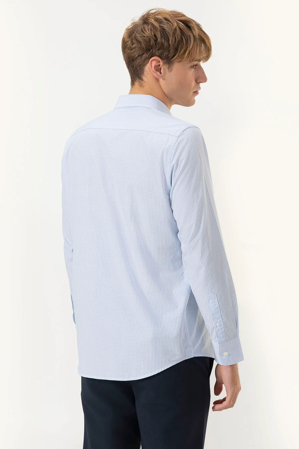 CAMISA POPELIN CUELLO ITALIANO VICHY AZUL - Image 4