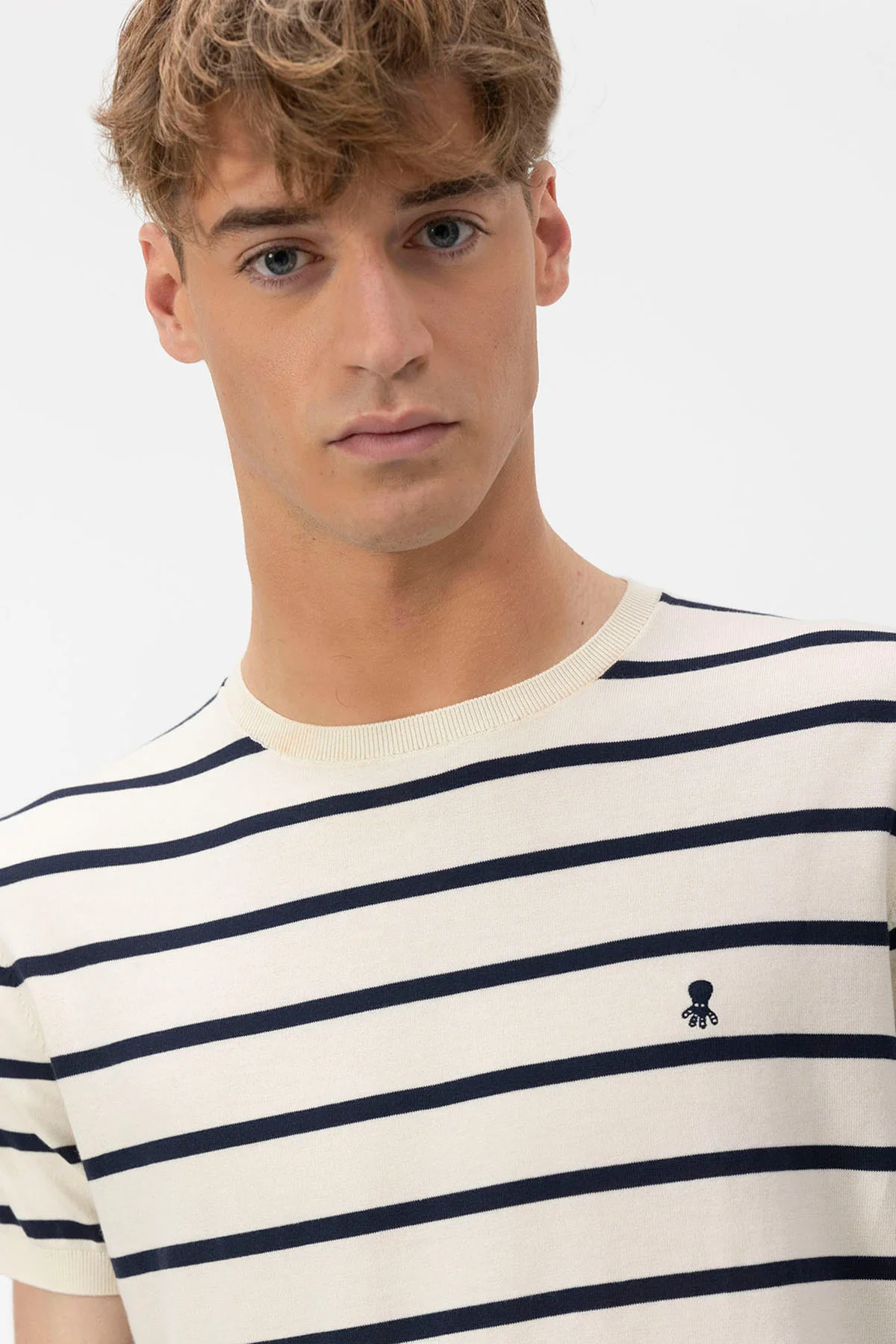 CAMISETA DE PUNTO LAVADO EXTRAFINO RAYAS BLANCO PURO - Image 3
