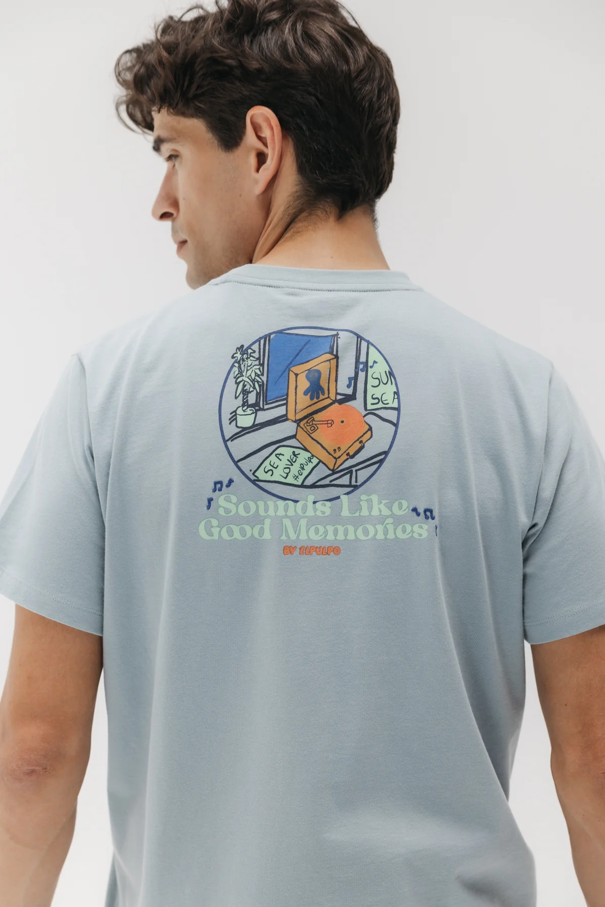 CAMISETA ESTAMPADO SOUND LIKE GOOD MEMORIES AZUL GRISÁCEO