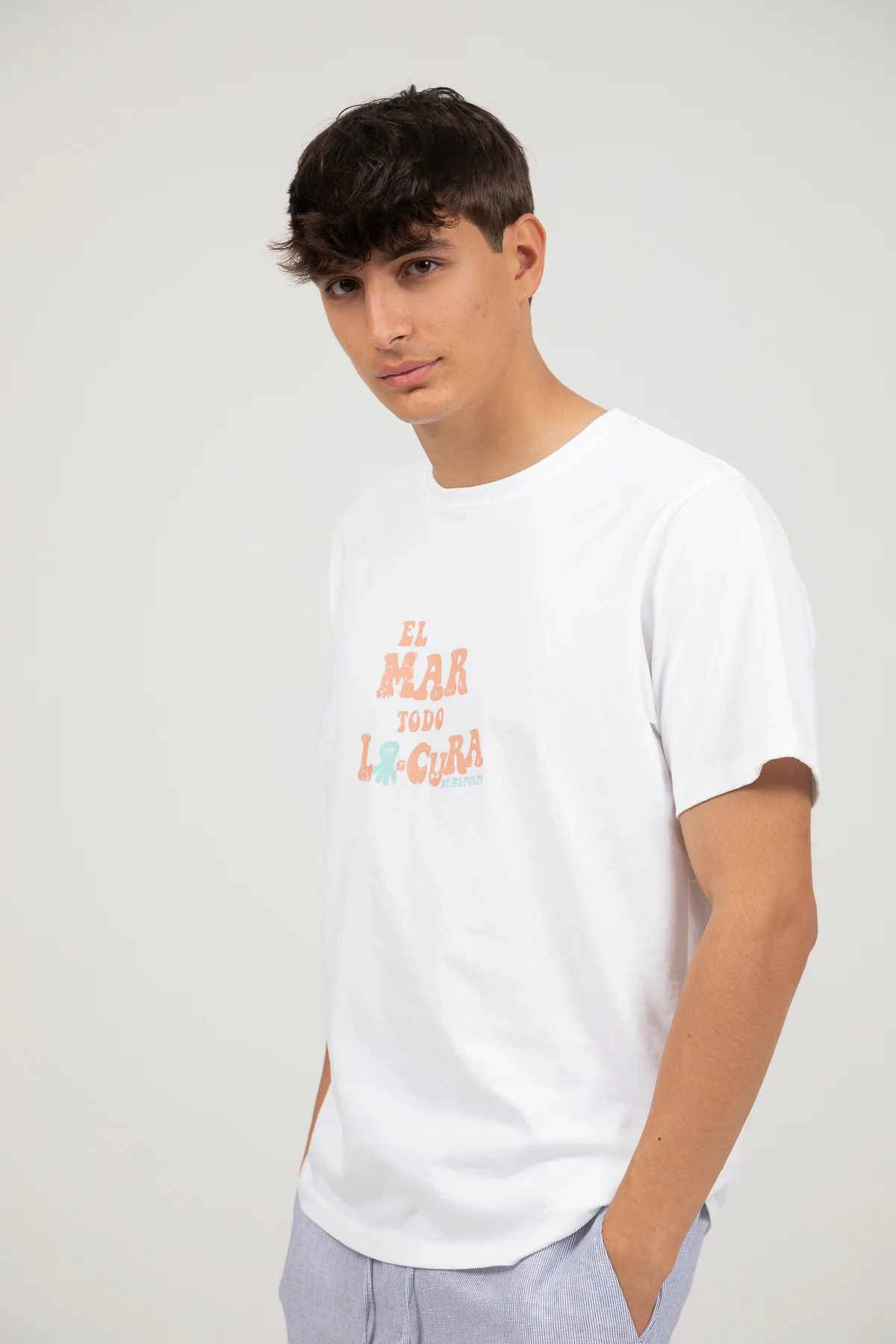Camiseta mensaje el mar todo locura azul blanco puro - Image 2