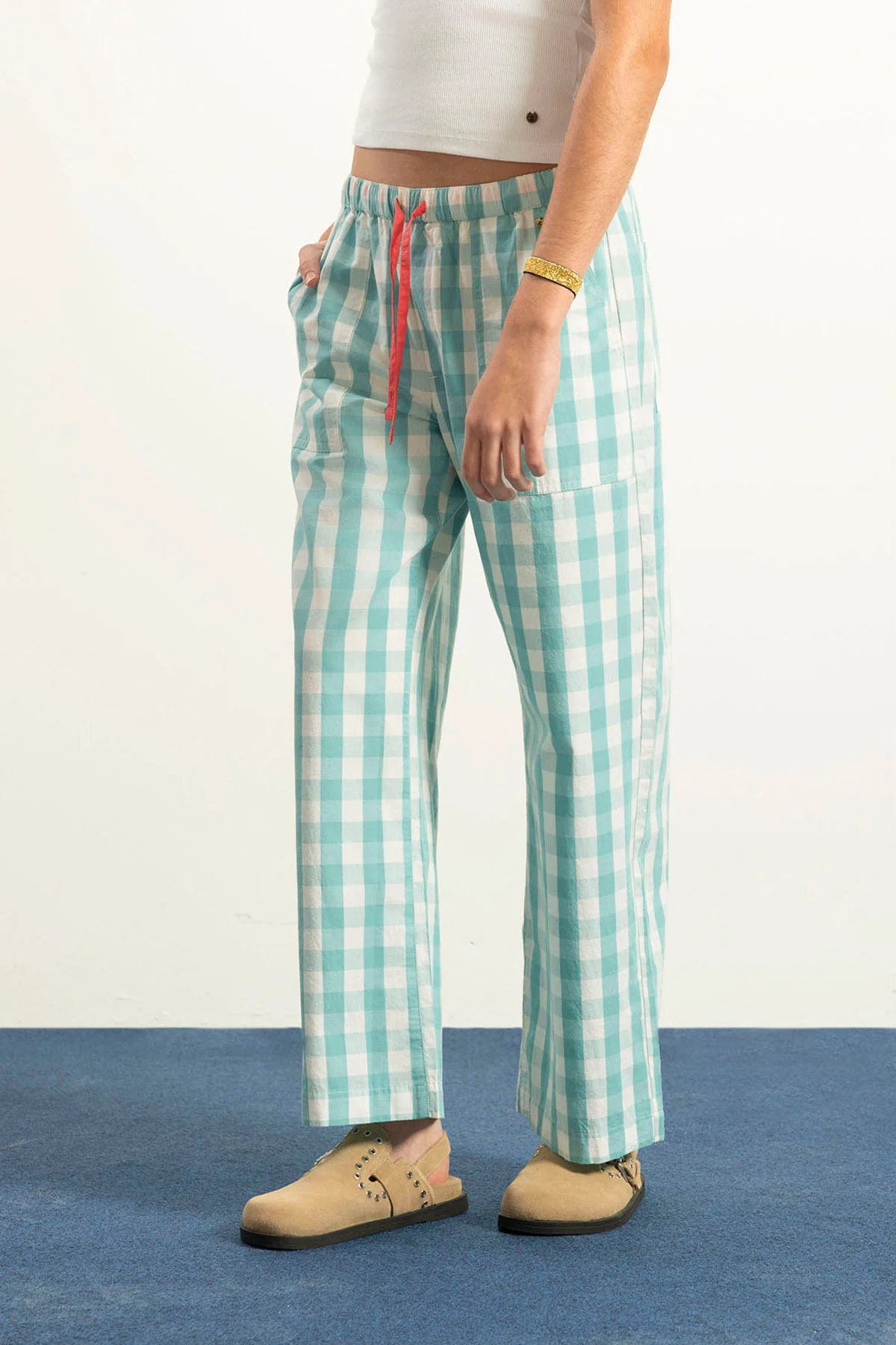 PANTALÓN TEEN FLUÍDO CUADRO VICHY AZUL VERDOSO - Image 5