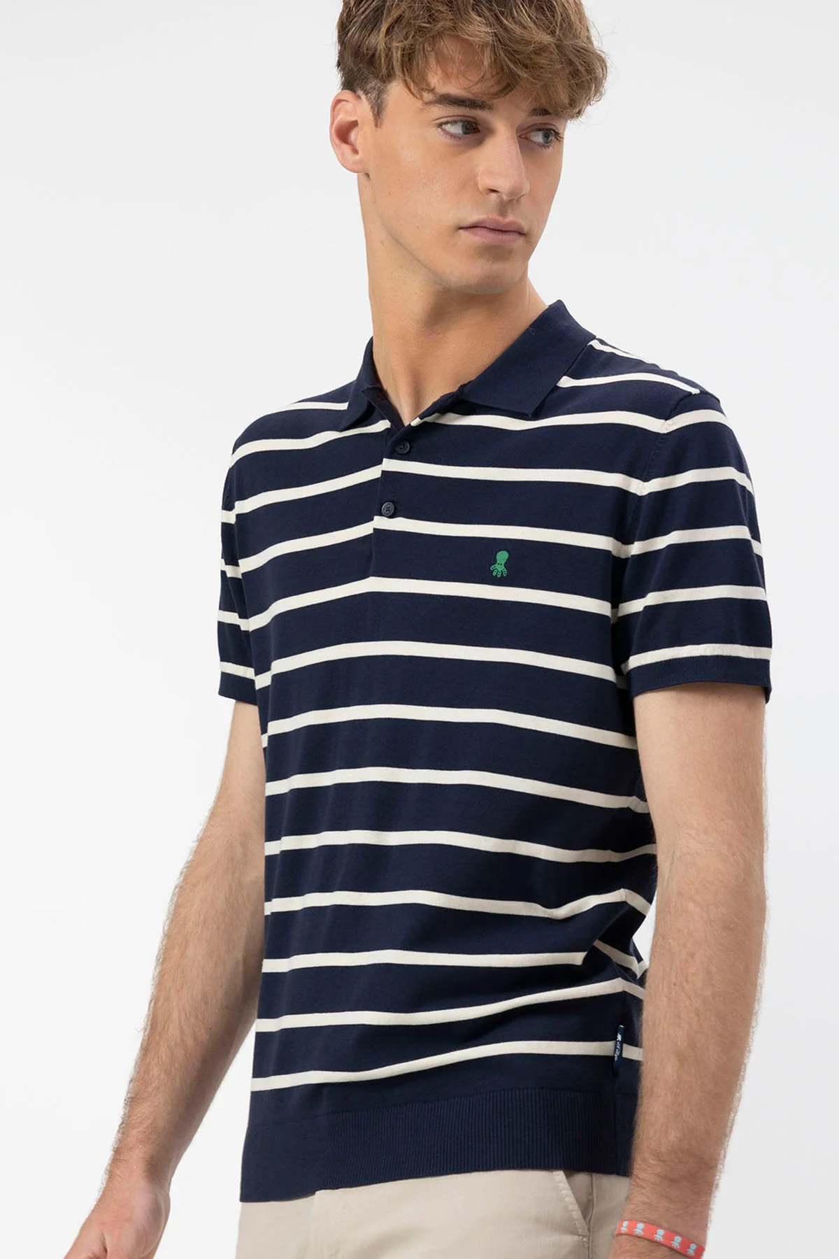 POLO DE PUNTO EXTRAFINO RAYAS AZUL MARINO