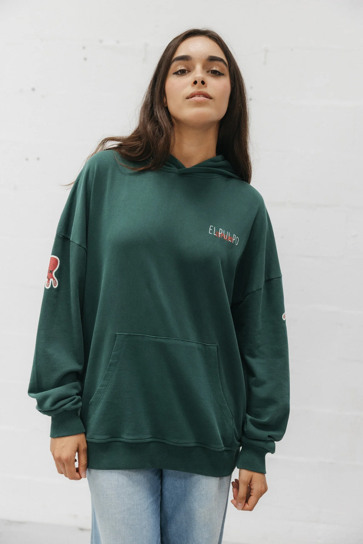 SUDADERA CAPUCHA UNISEX TRIPLE LOGO ESTAMPADO VERDE BOTELLA - Image 3