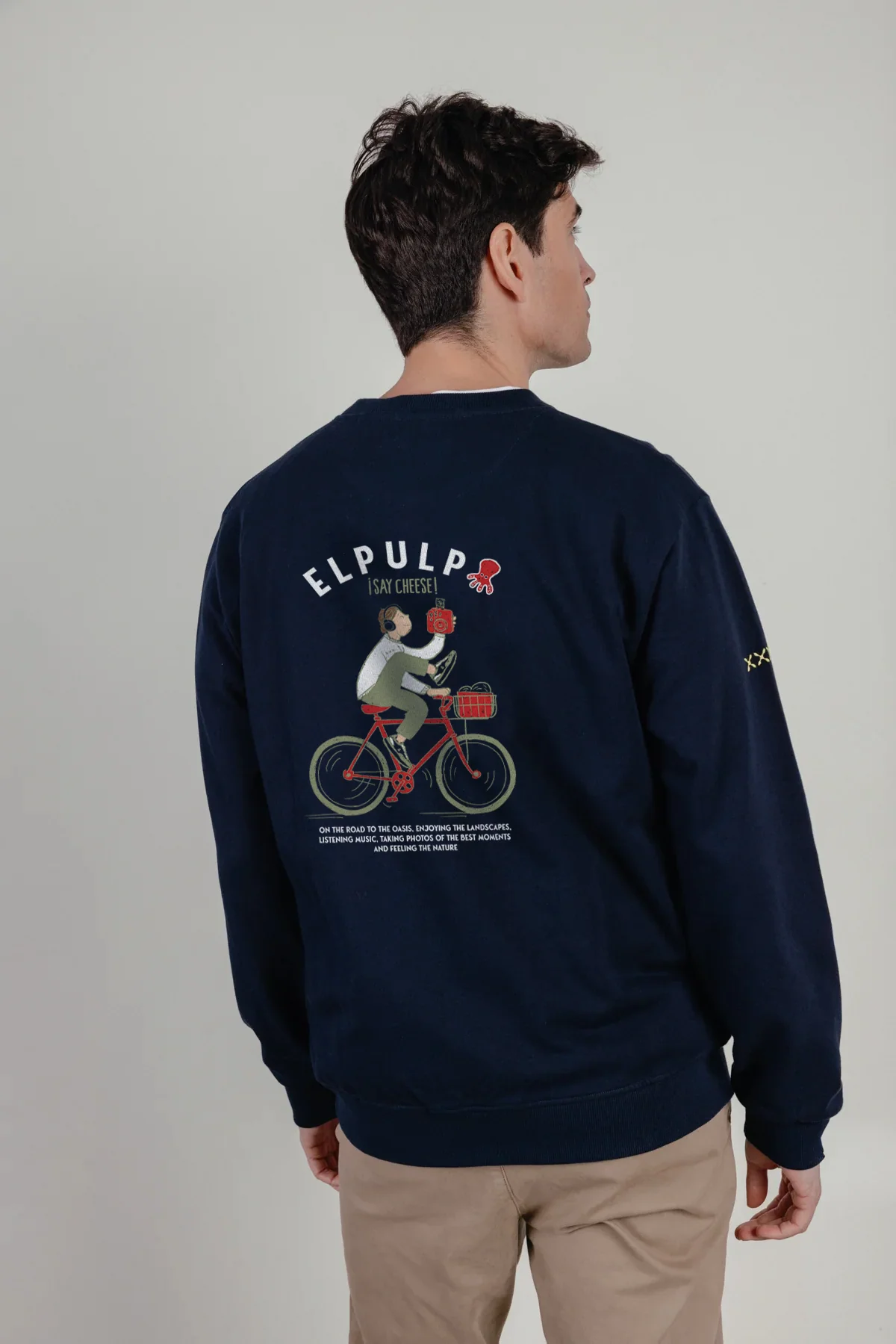 Sudadera estampado say cheese azul marino