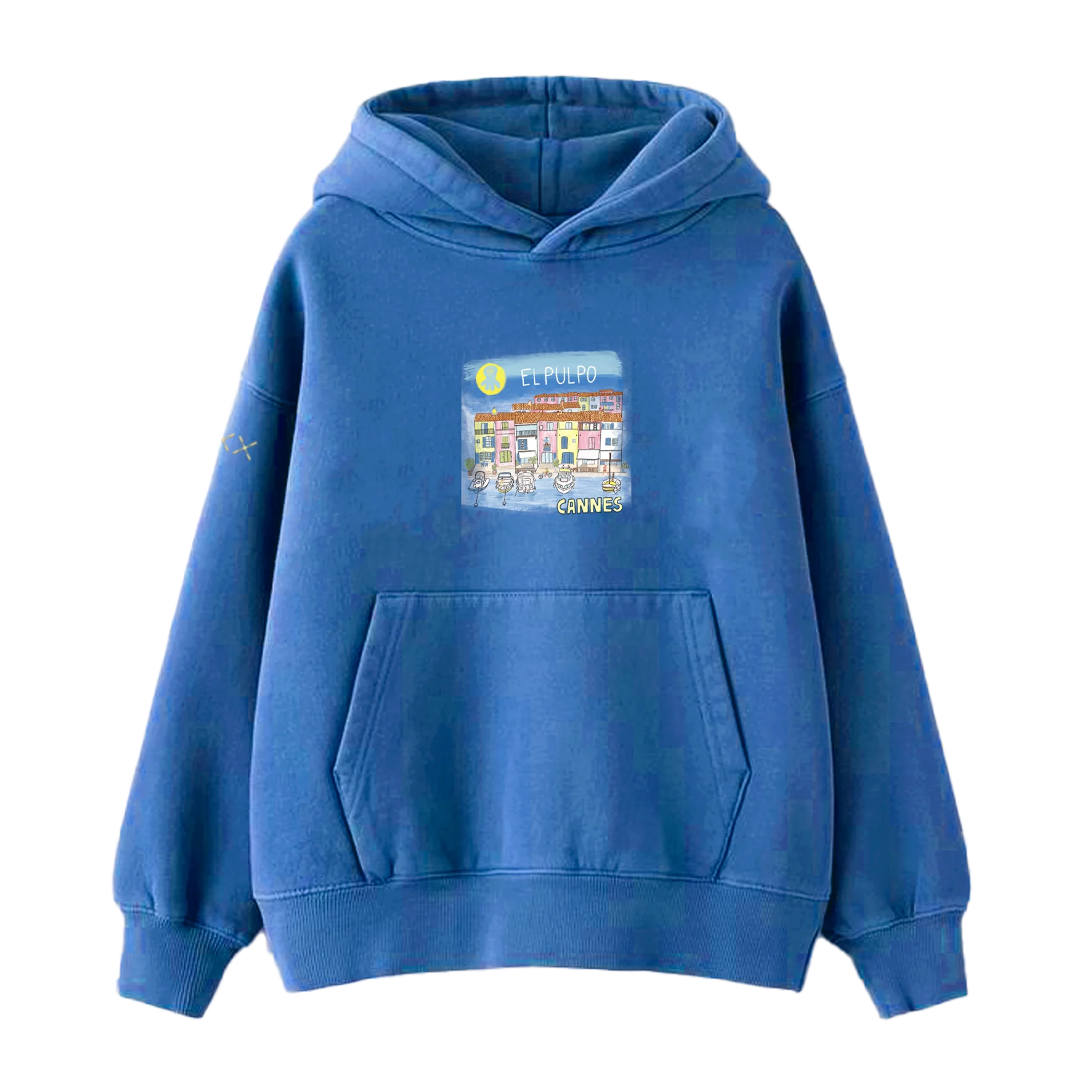 SUDADERA NIÑO CAPUCHA OVERSIZE ESTAMPADO CANNES AZUL ELÉCTRICO
