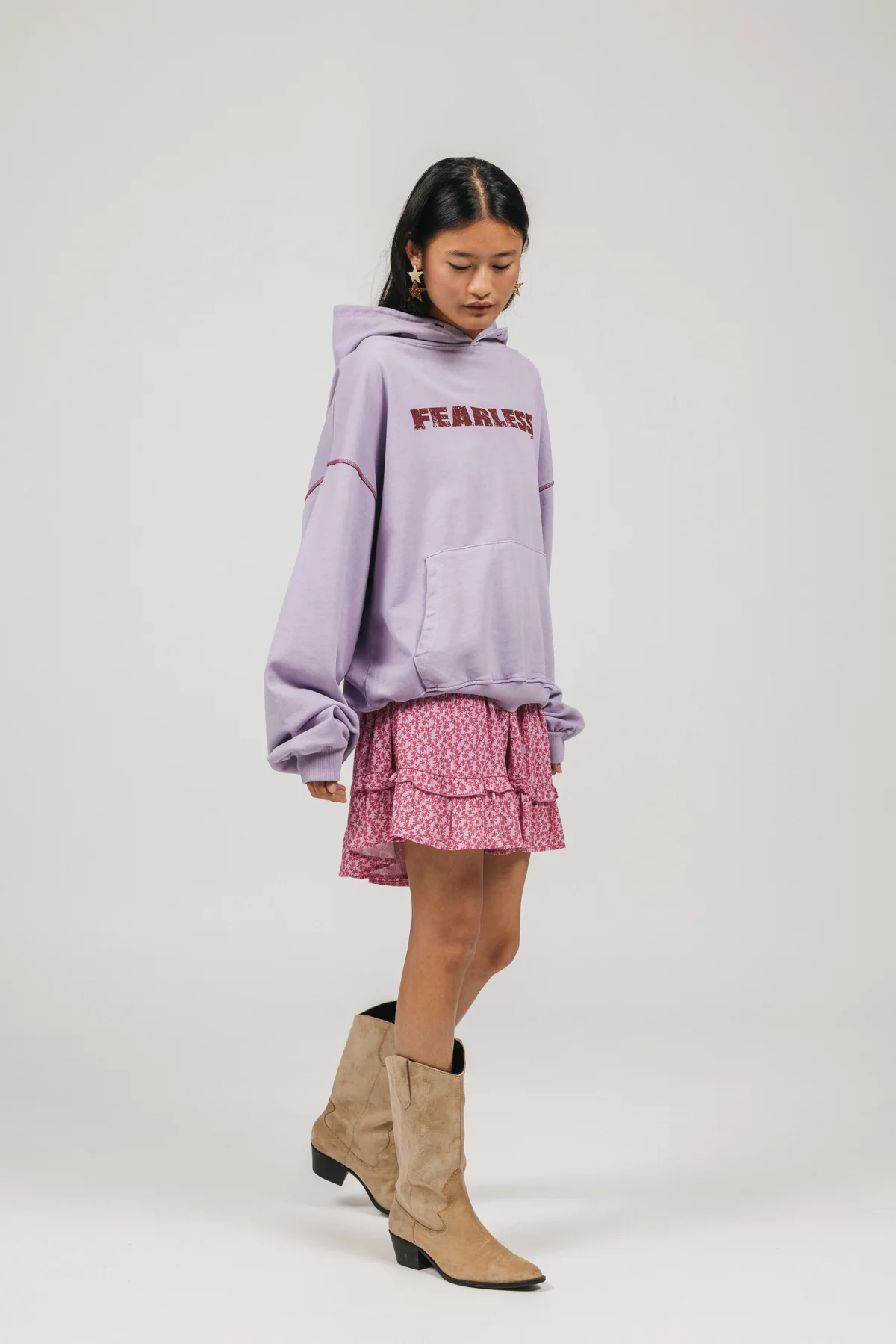 SUDADERA TEEN CON CAPUCHA LAVADA VICHY STAR LILA - Image 2