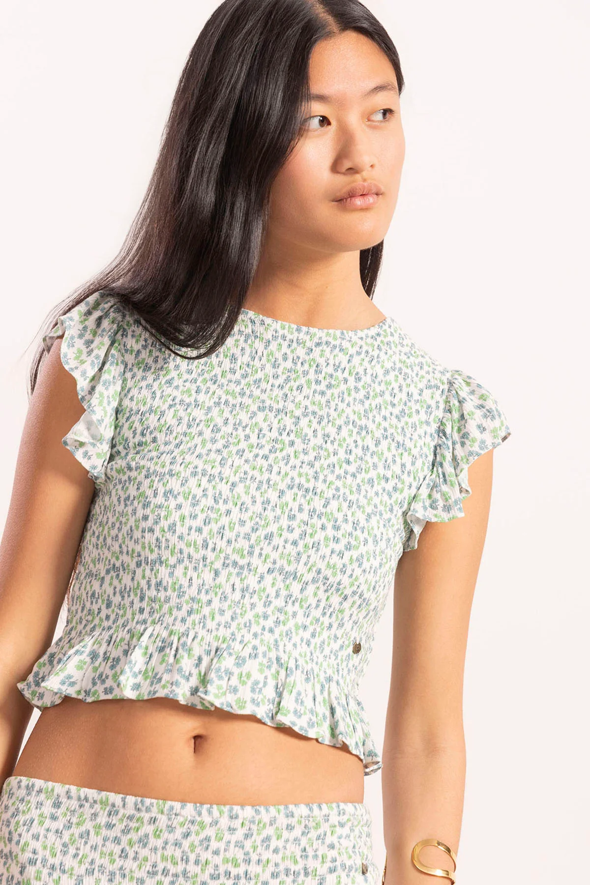 TOP TEEN GOMAS ESTAMPADO FLORES VERDE AGUA - Image 3