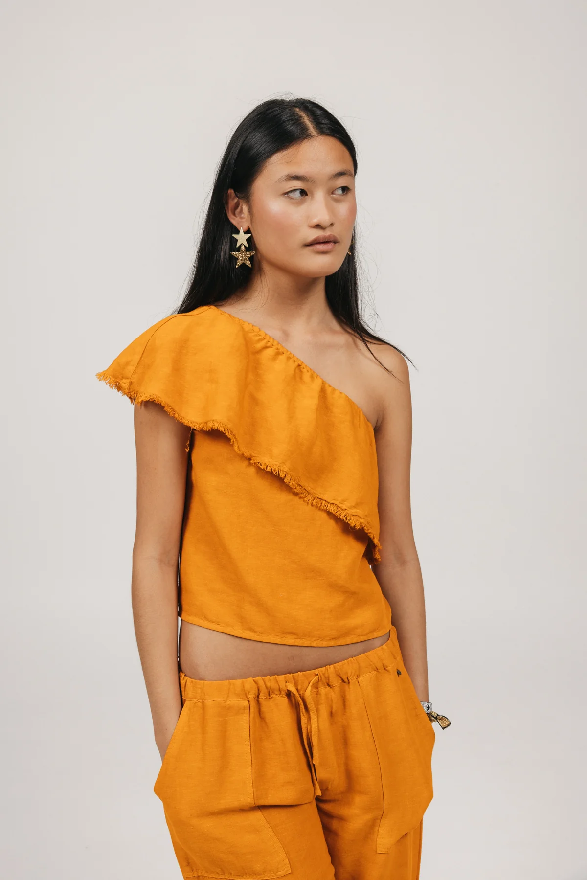 TOP TEEN VOLANTE DESFLECADO NARANJA DELAVÉ