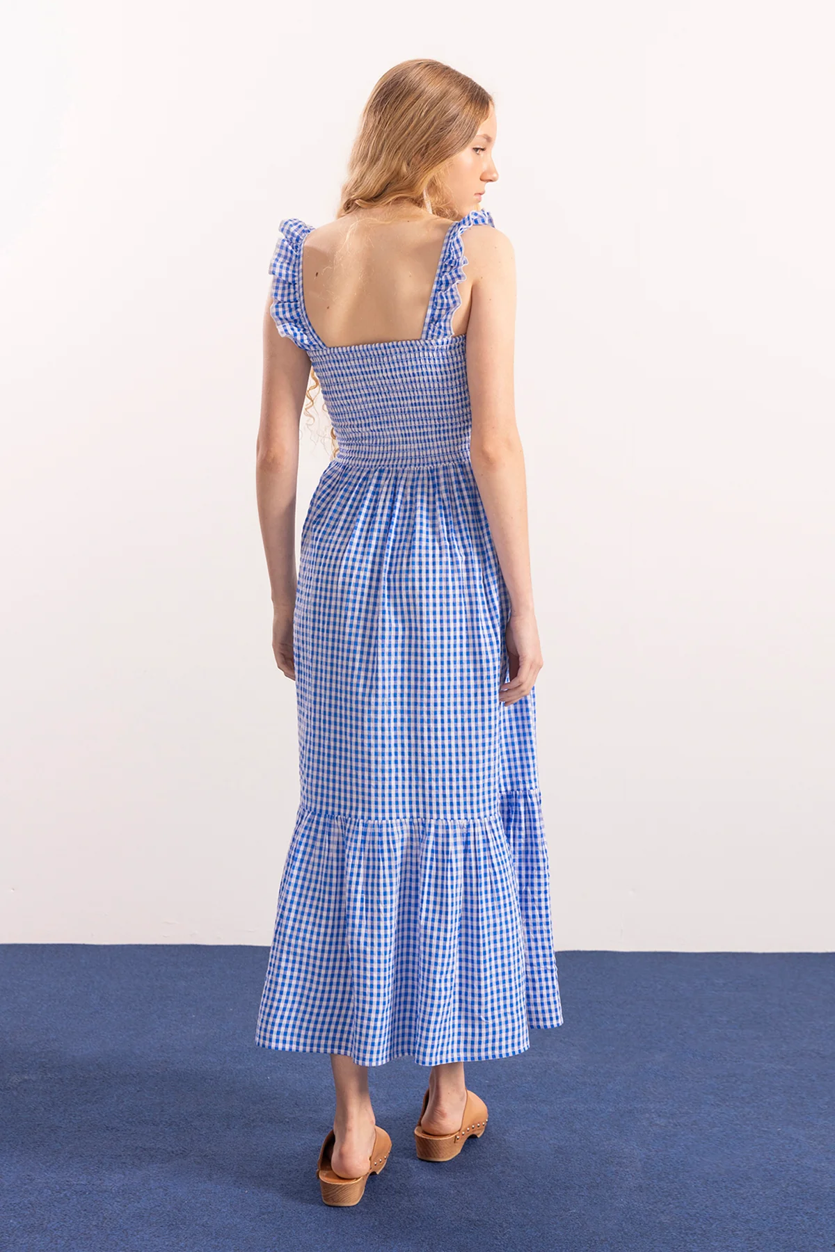 VESTIDO TEEN LARGO TIRANTE ANCHO VICHY AZUL ELÉCTRICO - Image 3